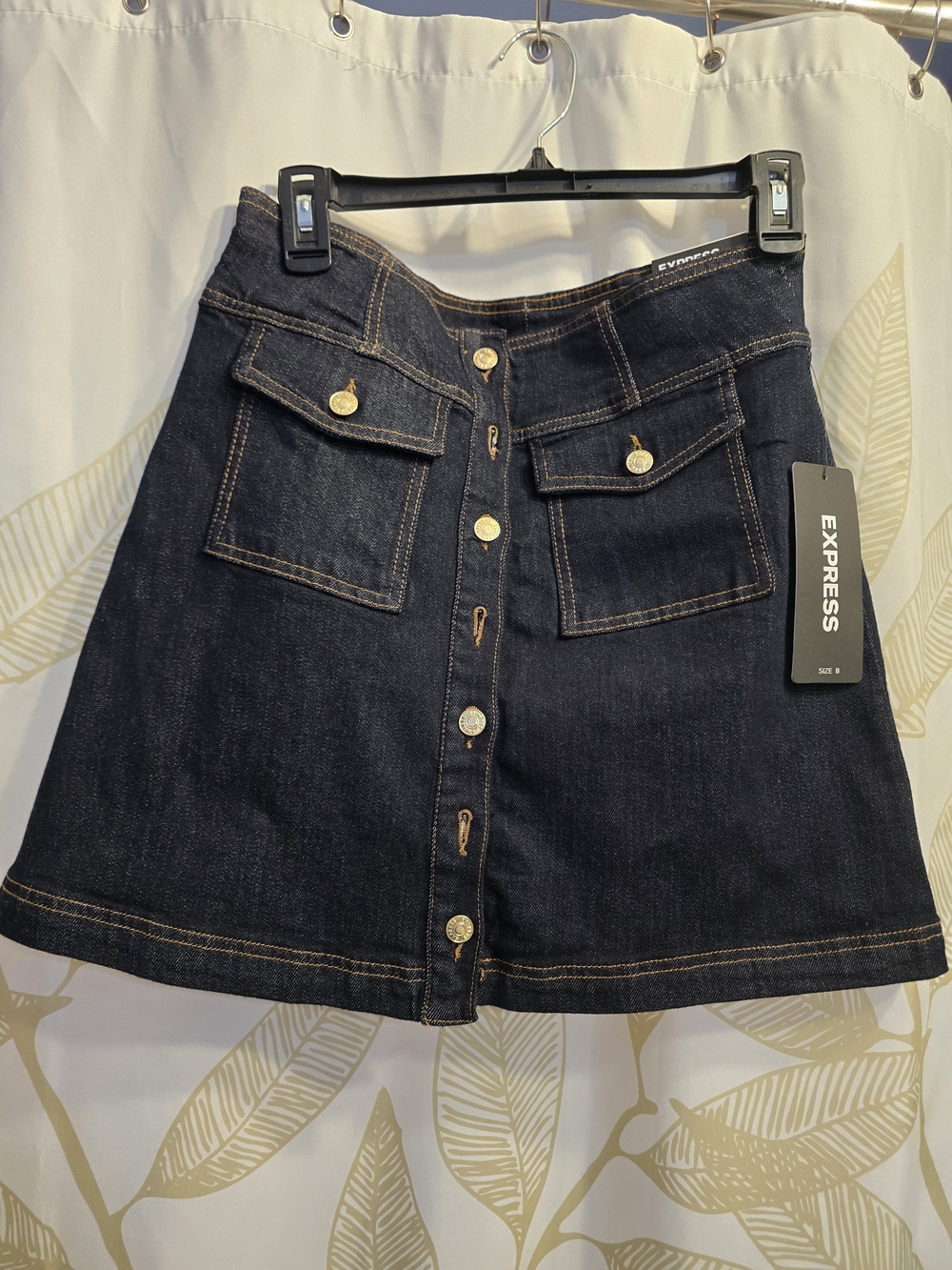 Express Dark Wash Denim Button-Front Mini Skirt